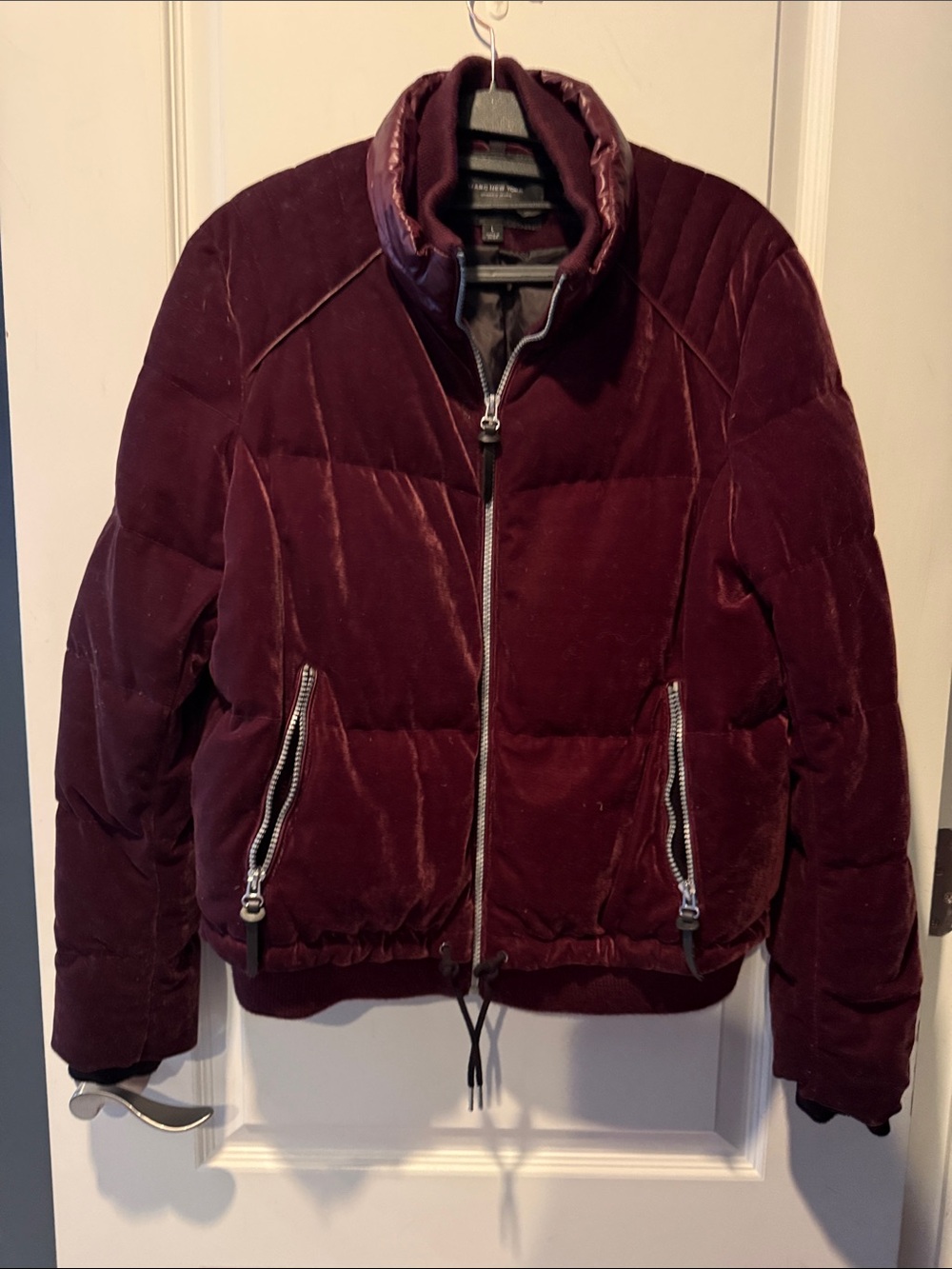 Marc New York Velvet Quilted Puffer Jacket - Deep Burgundy